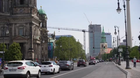 Germany, Berlin, June 2, 2026. Berlin Cathedral Boulevard with Cars and TV Tower Stock Footage 336267327