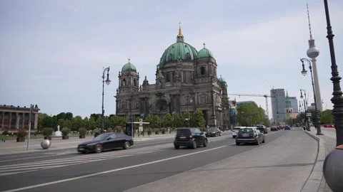 Germany, Berlin, June 2, 2026. Berlin Cathedral and TV Tower Road Traffic Video Stock Footage 336267433