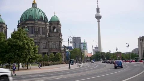 Germany, Berlin, June 2, 2026. Berlin Cathedral and TV Tower Close Street View Stock Footage 336267599