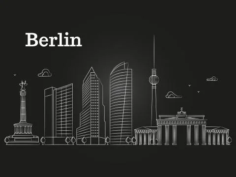 Germany Berlin line vector landscape, city panoramic houses Illustrazione stock