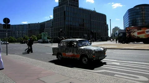 Germany Berlin Potsdamer platz nostalgic Trabi Safari Stock Footage