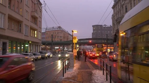 Germany, Berlin, tram stop at Eberswalde street, January 9, 2017  Stock Footage 71988081