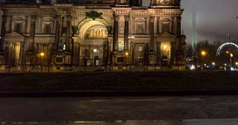 Germany. Berlin winter night time lapse of Berlin Cathedral Stock Footage 100643282