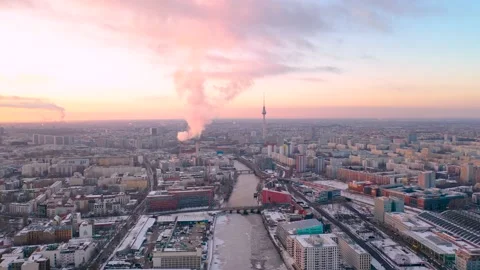 Germany, Berlin,Februray 2021 Iced river Spree with the popular tv tower Stock-Footage 148402001