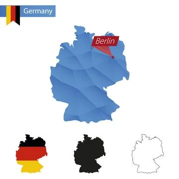 Germany blue Low Poly map with capital Berlin. Stock Illustration