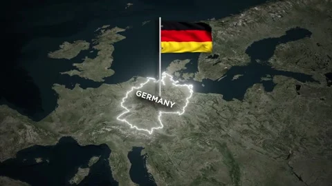 Germany Border Map with Waving of Germany National Flag Animation on World Map Video stock 330489626