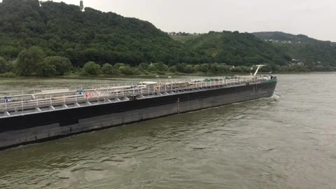  Germany: A cargo barge heading up the Rhine Stock Footage 132659279