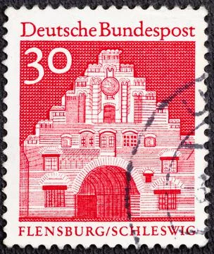 GERMANY - CIRCA 1966: a postage stamp from Germany, showing buildings in Germ Stock Photos