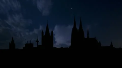 Germany Cologne Cathedral night storm Stock Footage 10852269