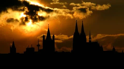 Germany Cologne Cathedral sunset Stock Footage 10852891