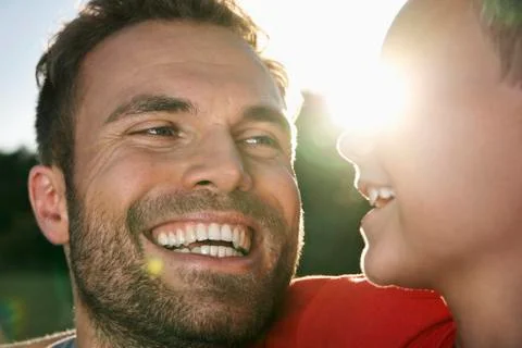 Germany, cologne, father and son, smiling Stock Photos