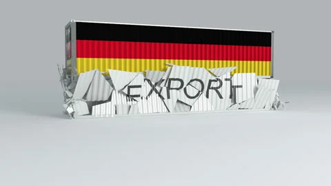 Germany container with the flag falls on top of a container labeled EXPORT Stock Footage 124446878