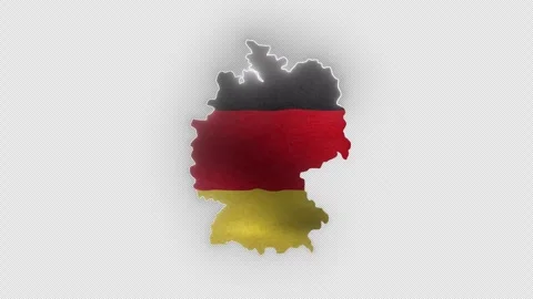 Germany Country Map Filled with Waving National Flag and Glowing White Neon Vídeo Stock 337735199