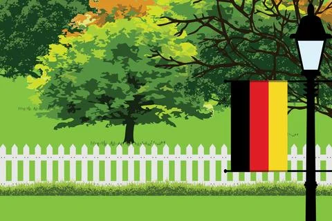 Germany Day Trees Lamp Vector Illustration Stock Illustration