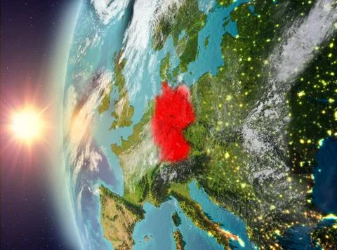 Germany during sunset from space Illustrazione stock