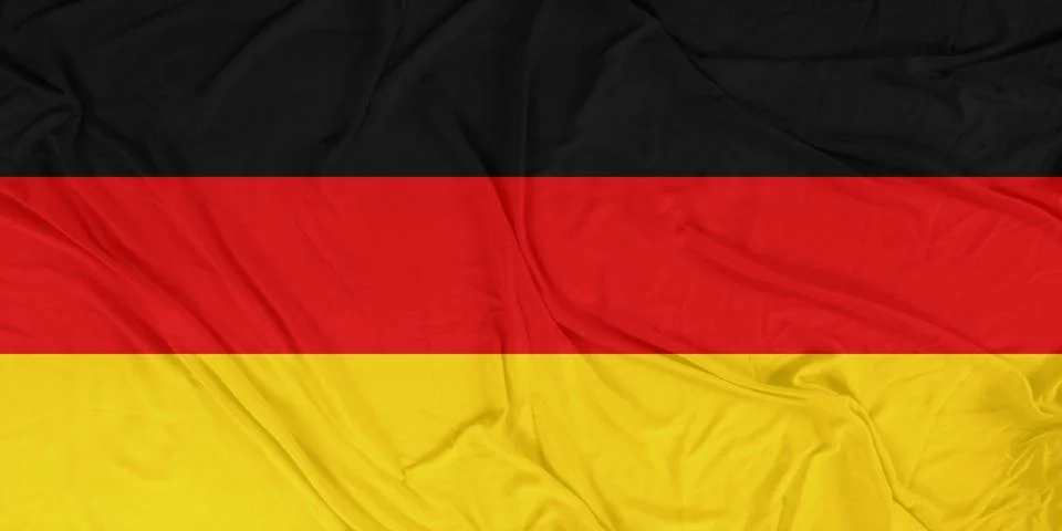 Germany Dynamic Flag Motion with Intense Wind Waves Stock Photos