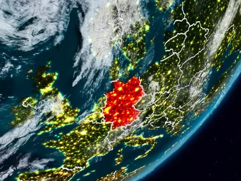 Germany on Earth at night Illustrazione stock