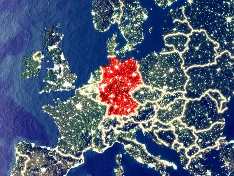 Germany on Earth at night Stock Illustration