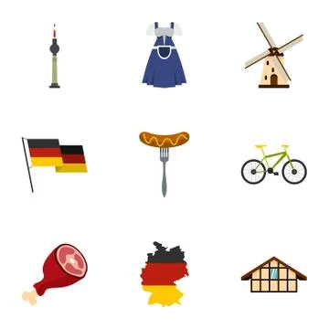 Germany elements icons set, flat style Ilustración de archivo