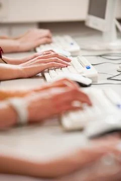 Germany, Emmering, Students using computer in computer lab 写真素材