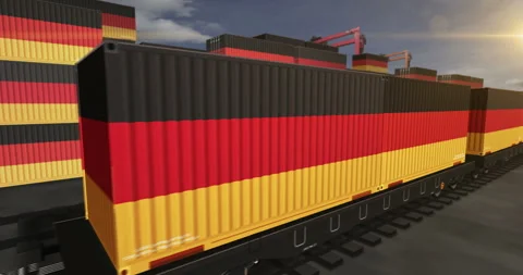 Germany export containers on cargo train wagons loop Stock Footage 285607152