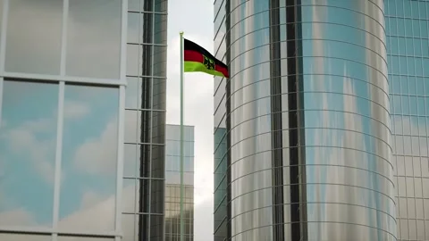 Germany Flag 3D Render Animation on Pole with City Buildings Video stock 332885515