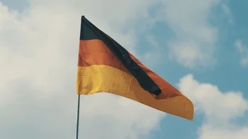 Germany flag 50% slow motion, sky background Video stock 86090327