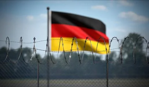 Germany - Flag and Barbed Wire Fence - 3D illustration Stock Illustration