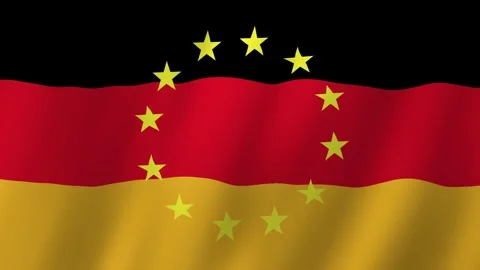 Germany Flag and EU Flag 4K Video. Flags of Germany and the European Union video Видео 255057197
