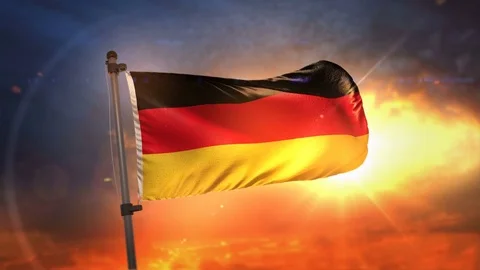 Germany Flag Backlit At Beautiful Sunrise Loop Slow Motion 4K Stock Footage 76400500