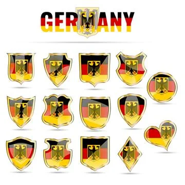 Germany flag badges and shields set with golden frames Ilustración de archivo
