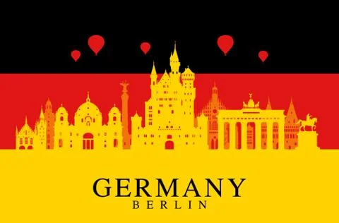 Germany flag, Berlin travel landmark. Ilustración de archivo