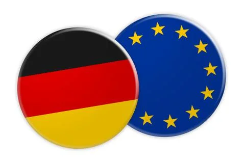 Germany Flag Button On EU Flag Button, 3d illustration on white background Illustrazione stock
