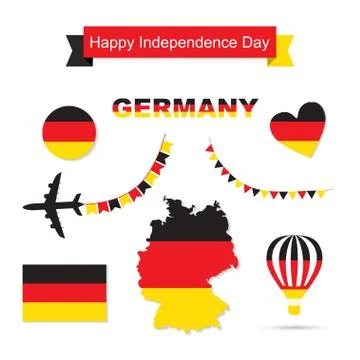 Germany flag decoration elements. Banners, labels, ribbons, icons, badges and Stock Illustration