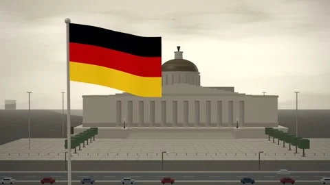 Germany Flag Flying Over Courthouse Colonnade And Dome seamless loop Vidéo 344782067