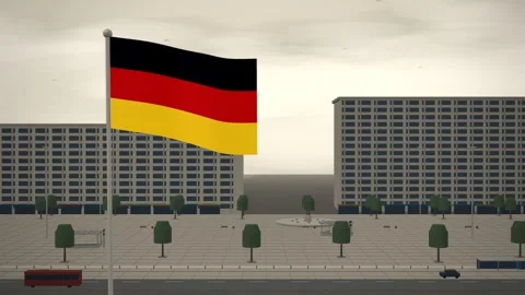 Germany Flag Flying Over Metro Station Entrance Square seamless loop Stock Footage 345378219