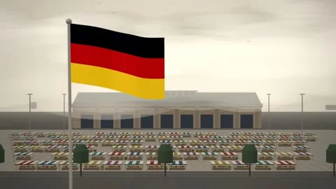 Germany Flag Flying Over Open Air Market Stalls seamless loop Stock Footage 345873586