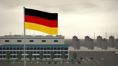 Germany Flag Flying Over Pharmaceutical Plant Tank Farm seamless loop Stock-Footage 344784091