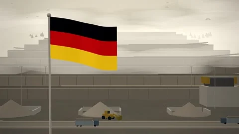 Germany Flag Flying Over Quarry Benches And Crusher seamless loop Stock Footage 345857001