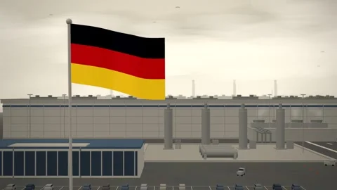 Germany Flag Flying Over Semiconductor Fabrication Plant Cleanroom seamless loop Vídeos de archivo 344782251