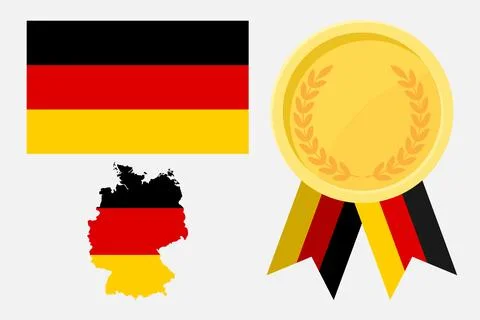 Germany flag with map and gold medal in set for web and banners or app and .. Stock Illustration