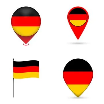 Germany Flag Map Pin Icons Set Collection. Stock Illustration