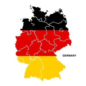 Germany Flag Map with States Black Red Gold Design Stock Illustration