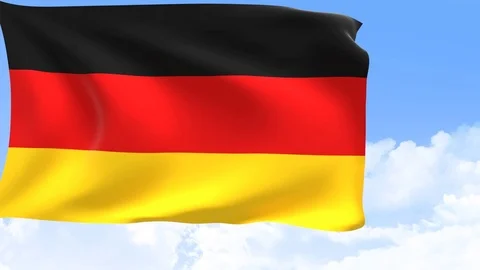 Germany flag in motion with sky and moving clouds behind. 3D rendering Stock Footage 97881318