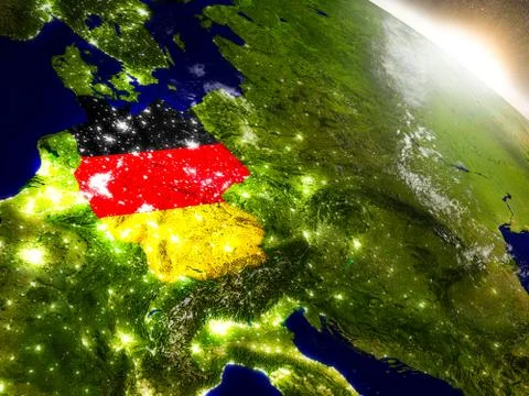 Germany with flag in rising sun Illustrazione stock
