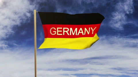 Germany flag with title Germany waving in the wind. Looping sun rises style Stock Footage 47610117