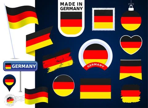 Germany flag vector collection. big set of national flag design elements in d Stock Illustration