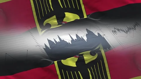 Germany flag - Waving flag on report analytics data Stock Footage 293709536
