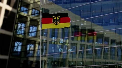 Germany Flag Waving On A Skyscraper Building Stock Footage 146127861
