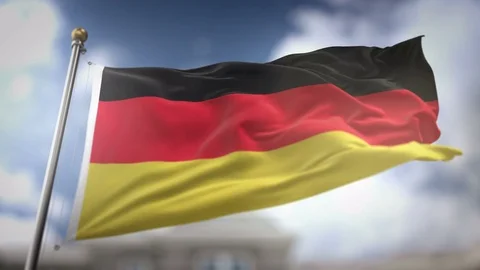 Germany Flag Waving Slow Motion 3D Rendering Blue Sky Background - Seamless.. Stock Footage 75282774
